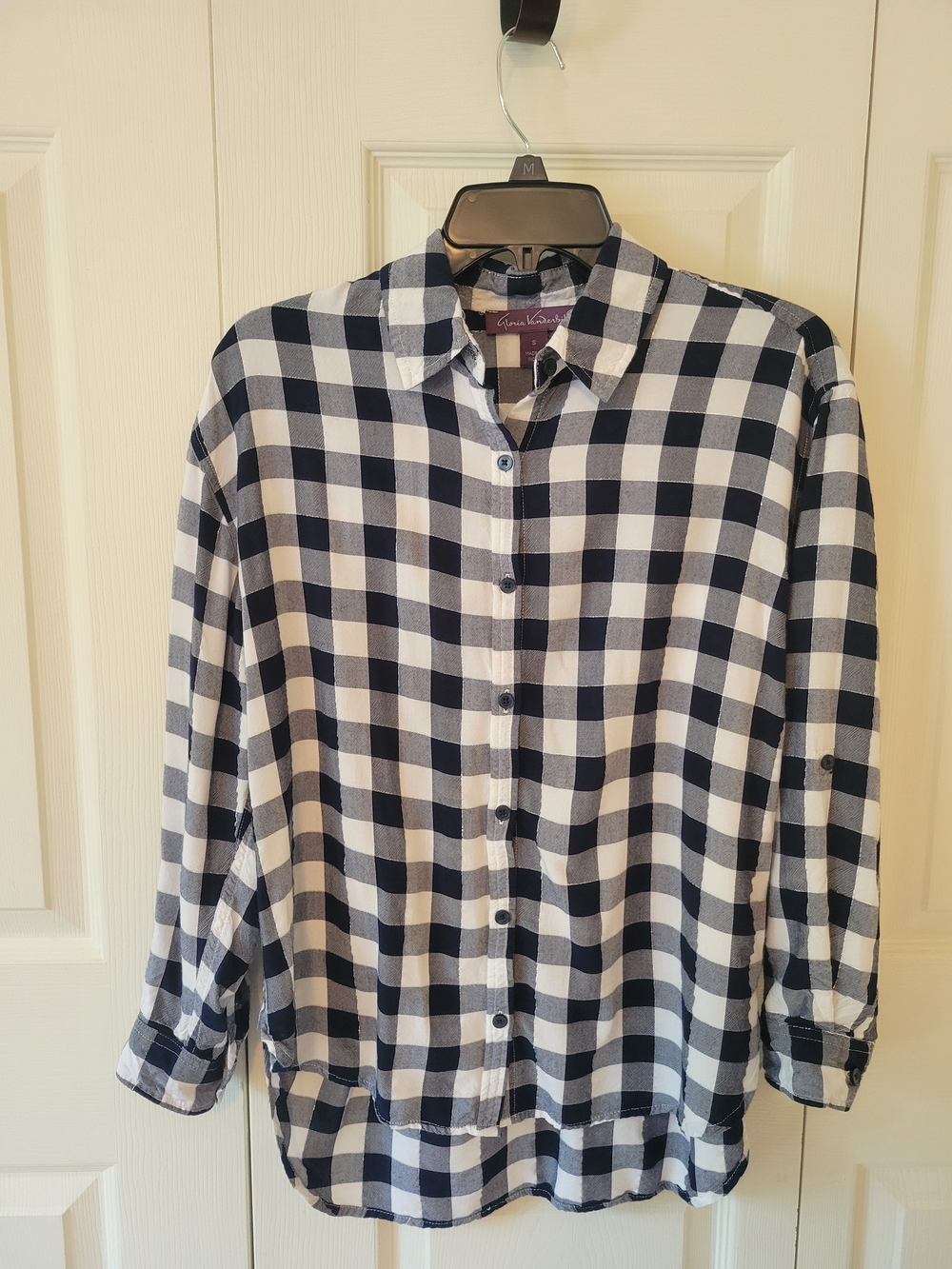 Gloria Vanderbilt Navy & White Buffalo Check Button-Down Shirt - Picture 2 of 8